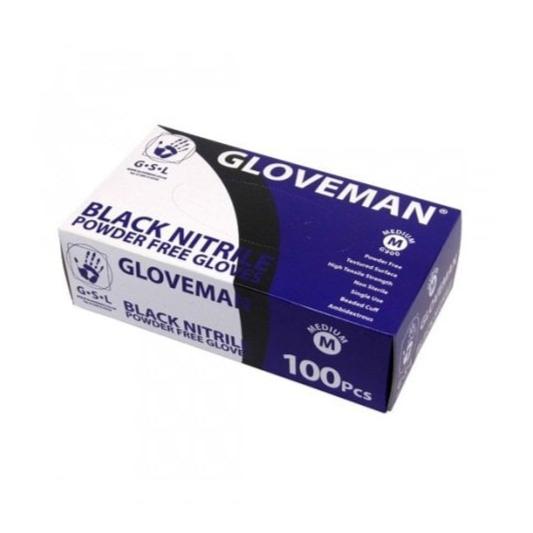 GLOVEMAN Nitrile BLACK Medium Gloves Box 100