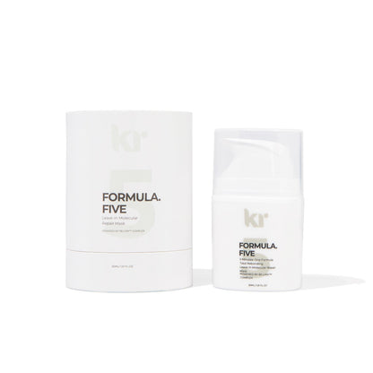 Two containers of Formula Five hair product on a white background