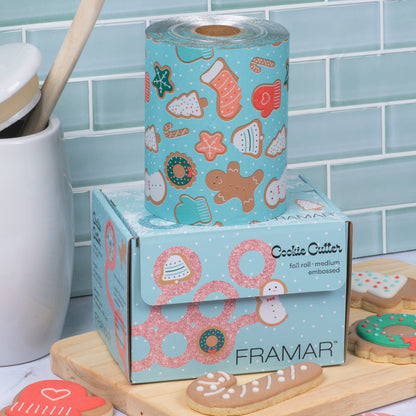 Framar cookie cutter set with packaging on a kitchen counter