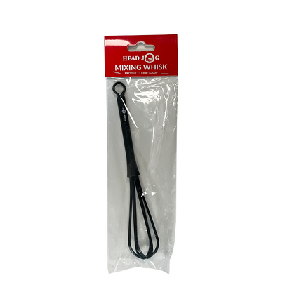 Black whisk in clear packaging with a red label on a white background