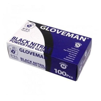 GLOVEMAN Nitrile BLACK Medium Gloves Box 100